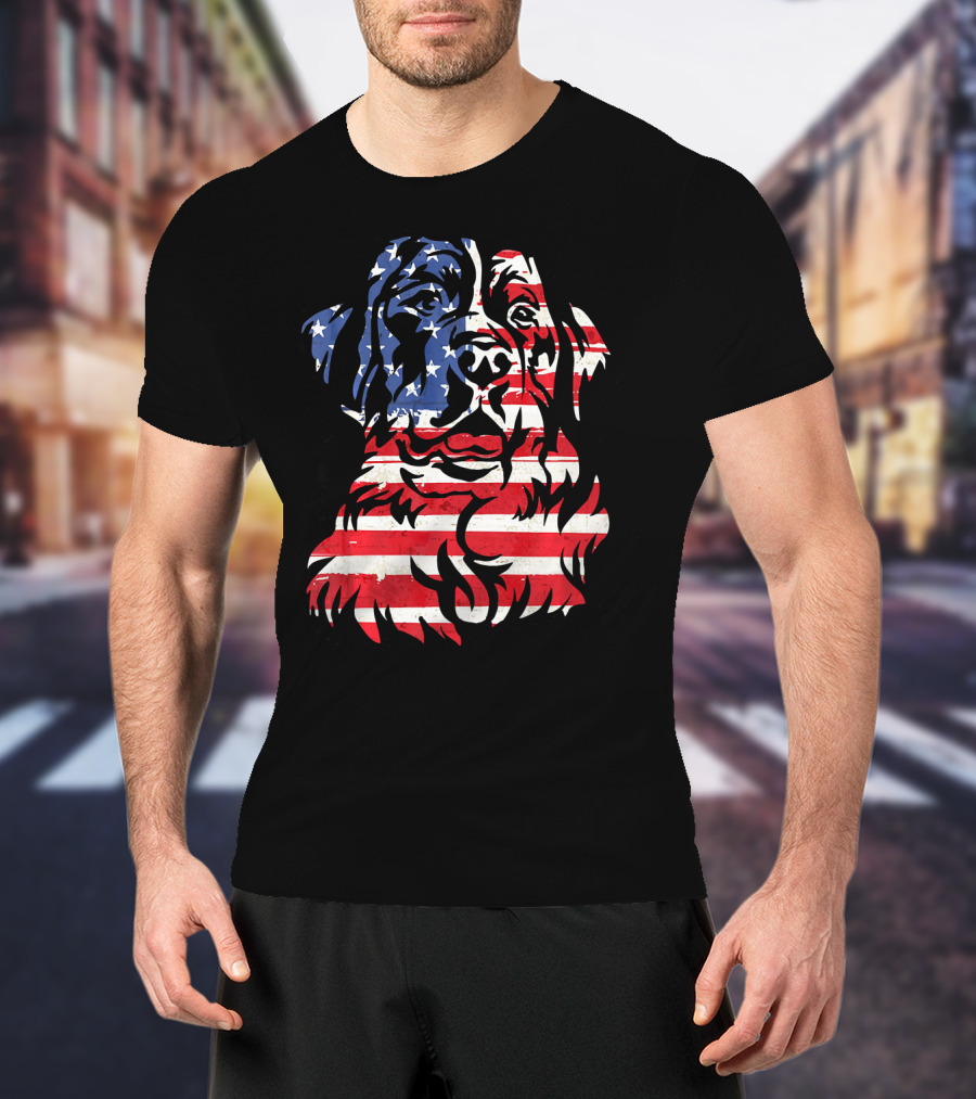 Funny Bernese Mountain Dog American Flag T-Shirt