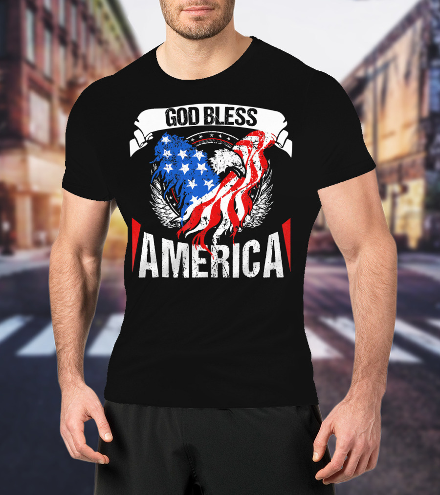 God Bless America Eagle Patriotic Stars And Stripes Wings T-Shirt