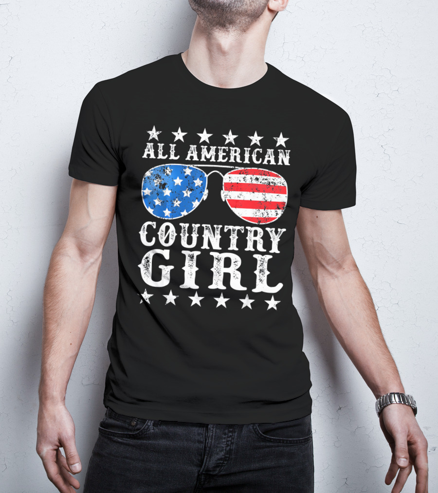 All American Country Girl Stars And Stripes Sunglasses USA T-Shirt