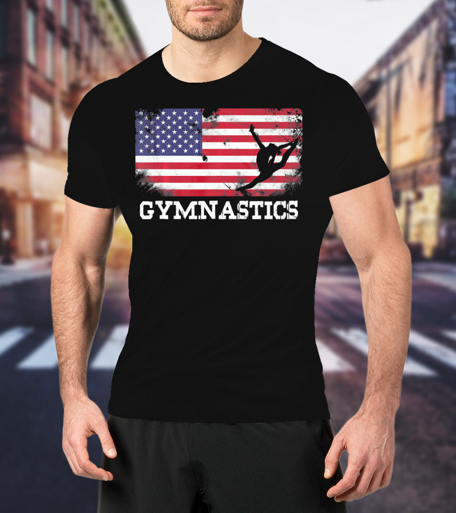 Gymnastics USA Flag Patriotic Silhouette American Athlete T-Shirt