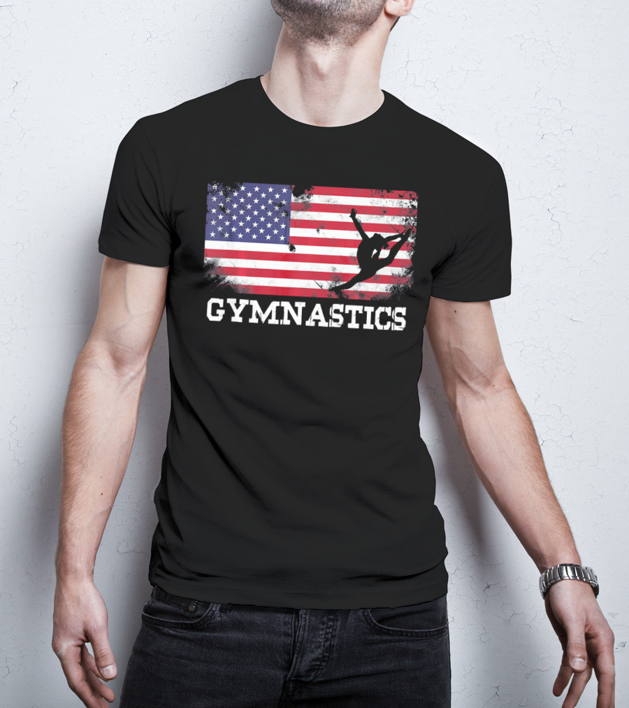 Gymnastics USA Flag Patriotic Silhouette American Athlete T-Shirt