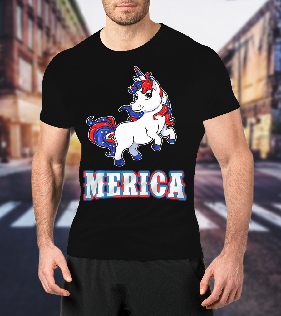 Merica Americorn Patriotic Unicorn With US Flag Colors T-Shirt