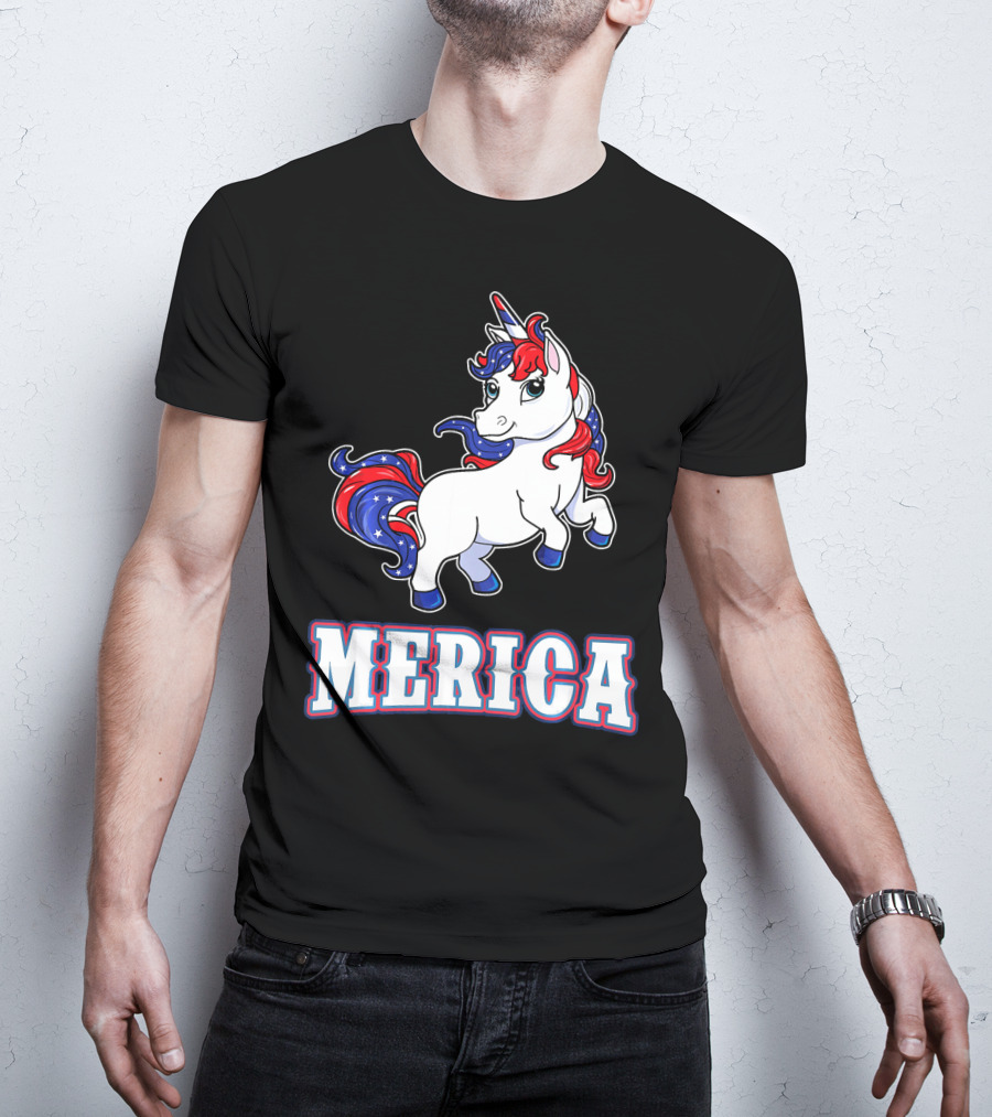 Merica Americorn Patriotic Unicorn With US Flag Colors T-Shirt