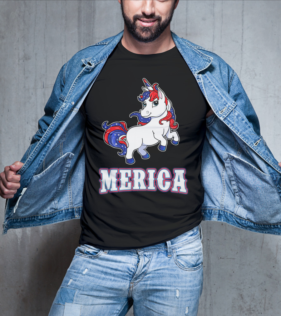 Merica Americorn Patriotic Unicorn With US Flag Colors T-Shirt