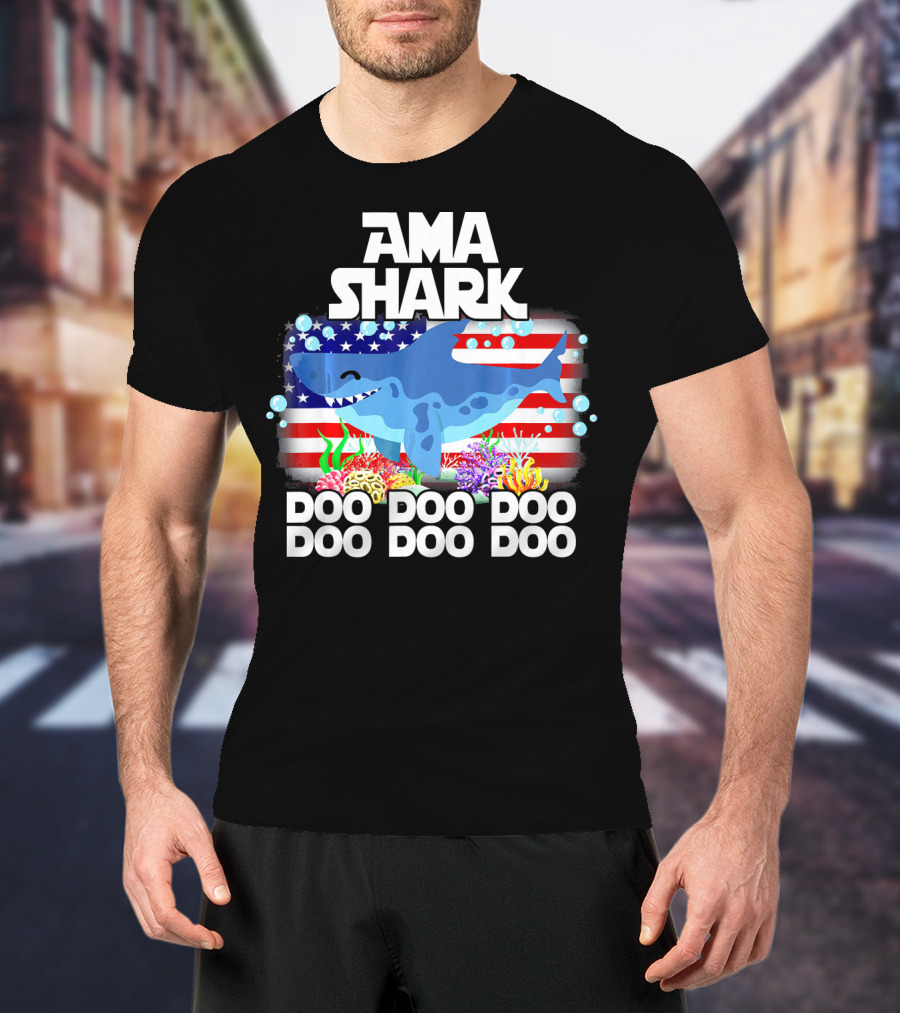 AMA Shark US Flag Doo Doo Doo T-Shirt