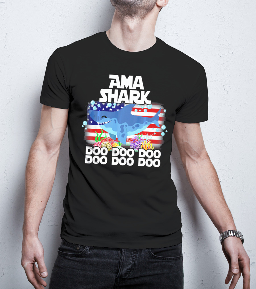 AMA Shark US Flag Doo Doo Doo T-Shirt