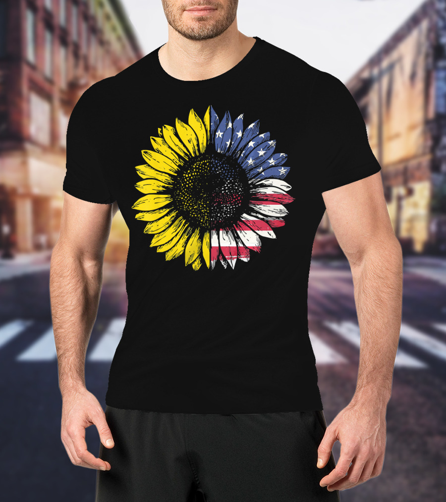 Sunflower With American Flag Stars And Stripes Patriotic T-Shirt