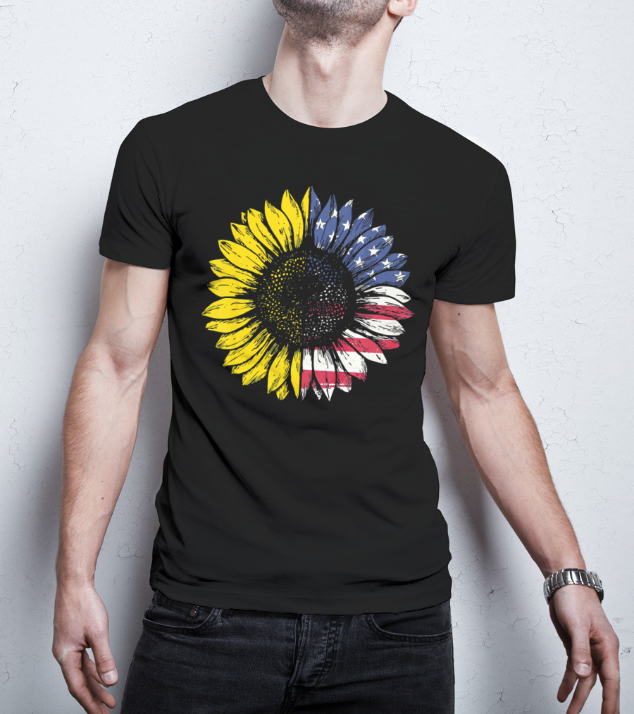 Sunflower With American Flag Stars And Stripes Patriotic T-Shirt