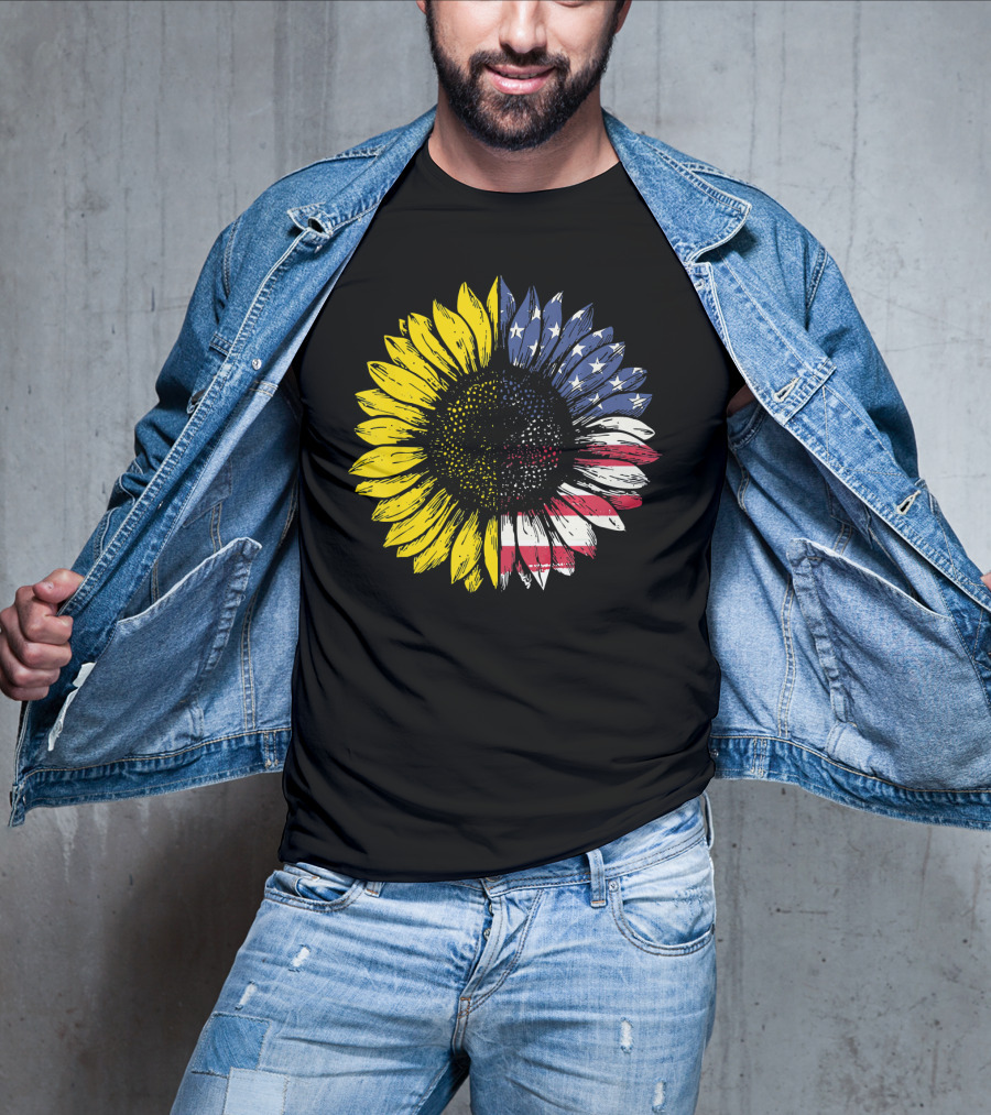 Sunflower With American Flag Stars And Stripes Patriotic T-Shirt