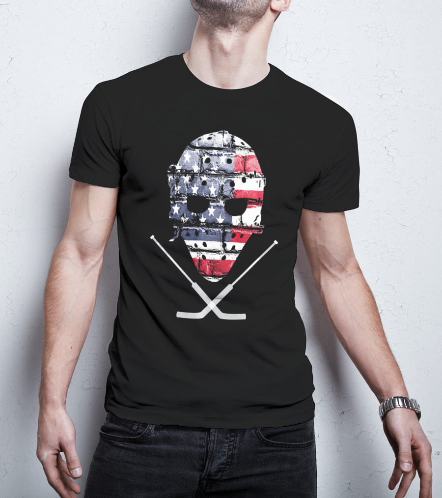 United States Hockey Goalie Mask With Flag And Sticks T-Shirt