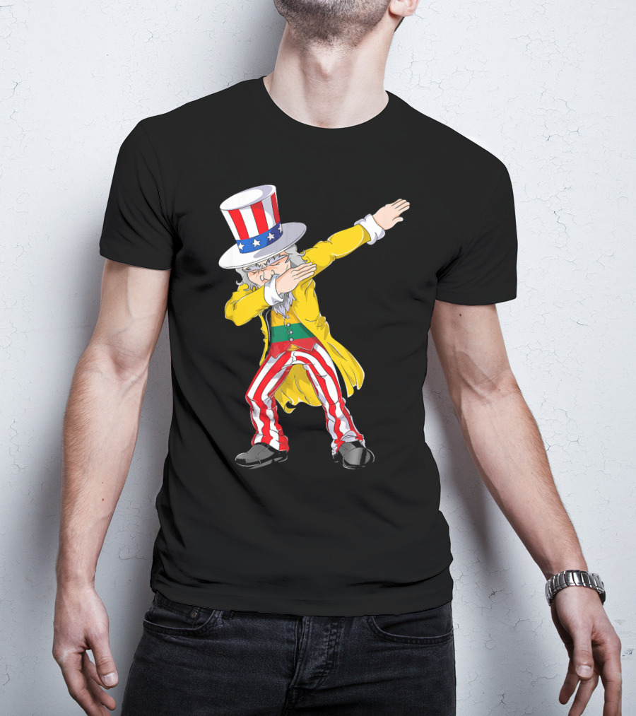 Lithuanian Uncle Sam Dabbing Pose With Patriotic Hat And Striped Pants T-Shirt