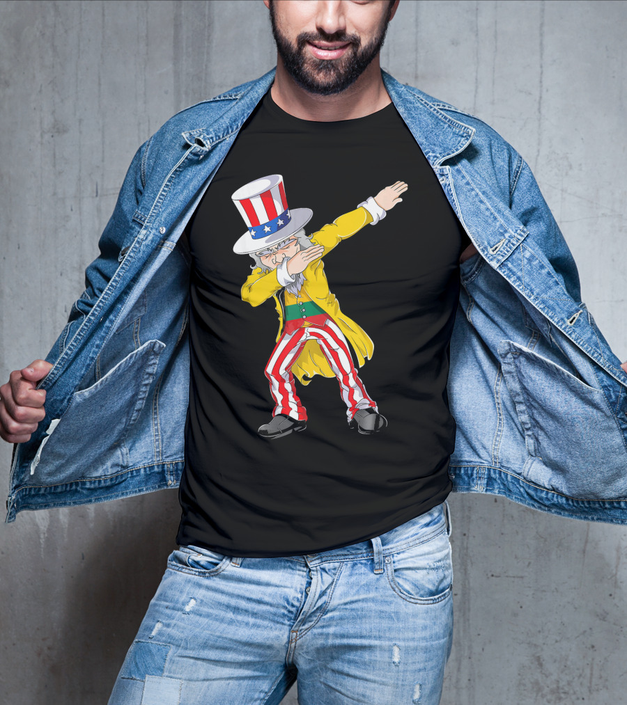 Lithuanian Uncle Sam Dabbing Pose With Patriotic Hat And Striped Pants T-Shirt