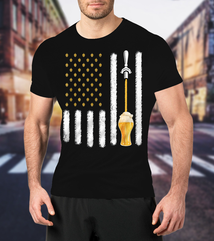 USA Flag Hops Pattern Craft Beer Tap Pouring T-Shirt