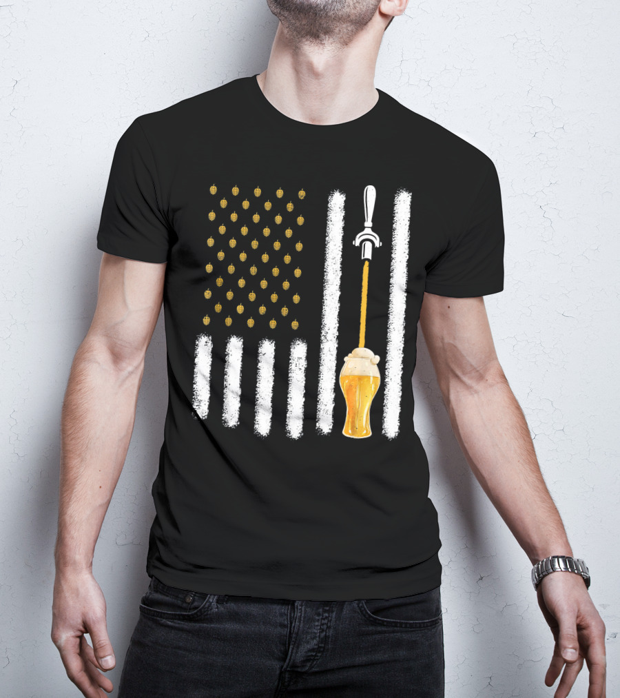 USA Flag Hops Pattern Craft Beer Tap Pouring T-Shirt