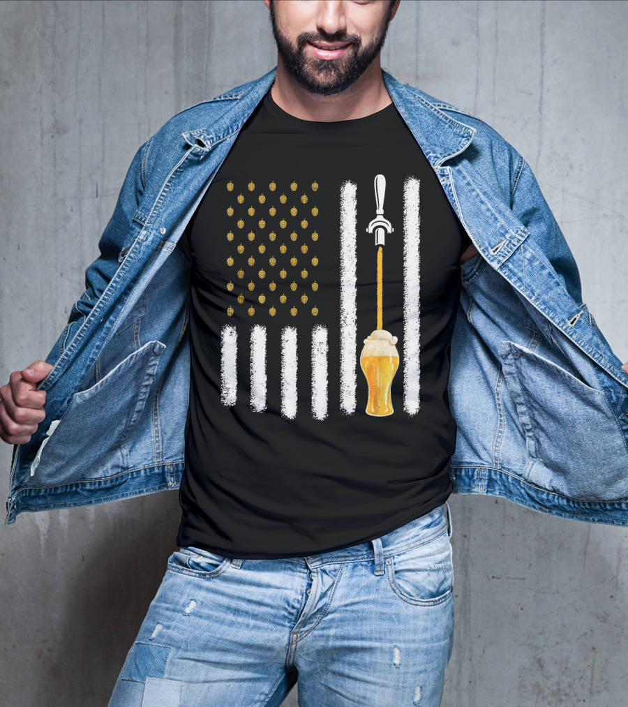 USA Flag Hops Pattern Craft Beer Tap Pouring T-Shirt