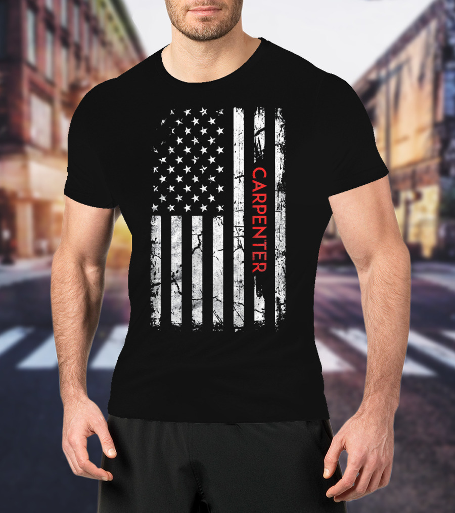 Carpenter American Flag Distressed Patriotic T-Shirt