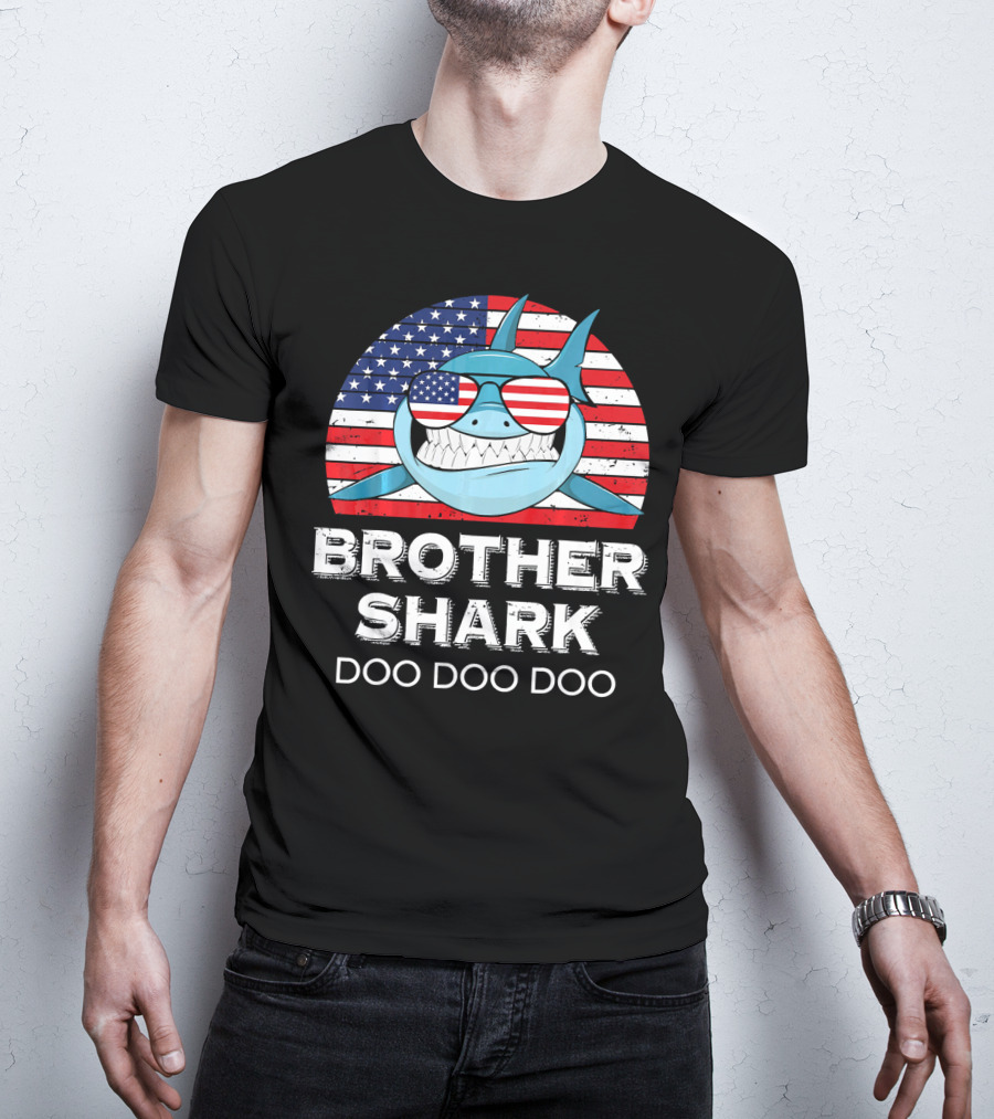 Brother Shark Doo Doo Doo American Flag Sunglasses T-Shirt