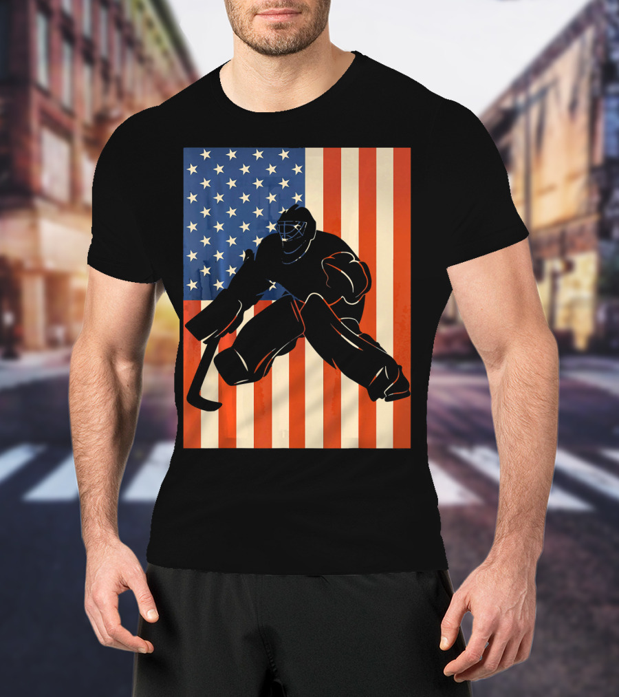 Hockey Goalie American Flag USA T-Shirt
