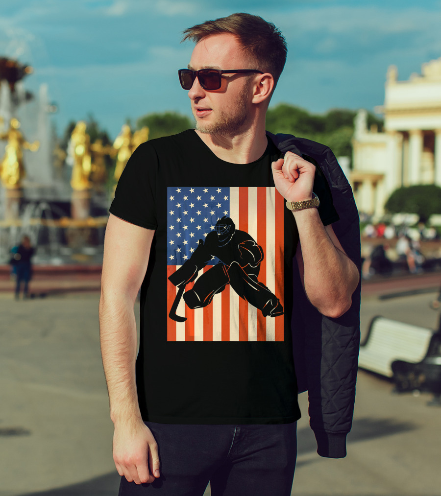 Hockey Goalie American Flag USA T-Shirt