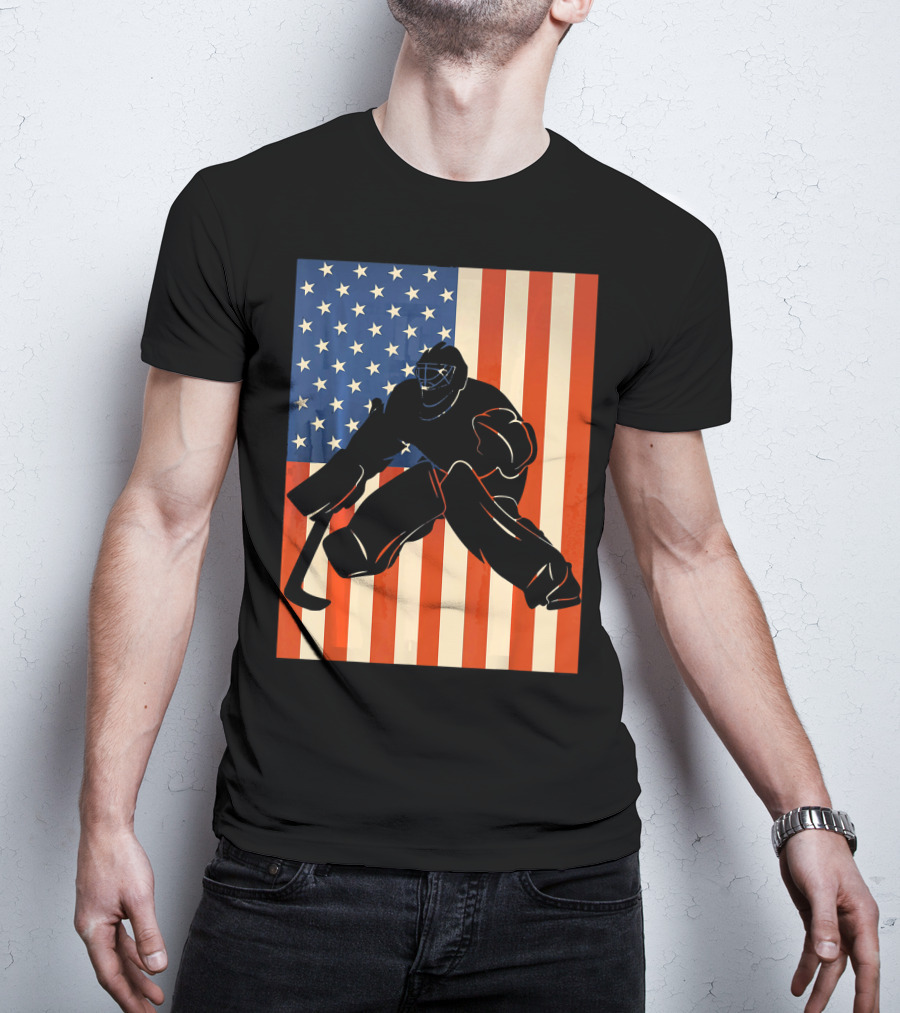 Hockey Goalie American Flag USA T-Shirt