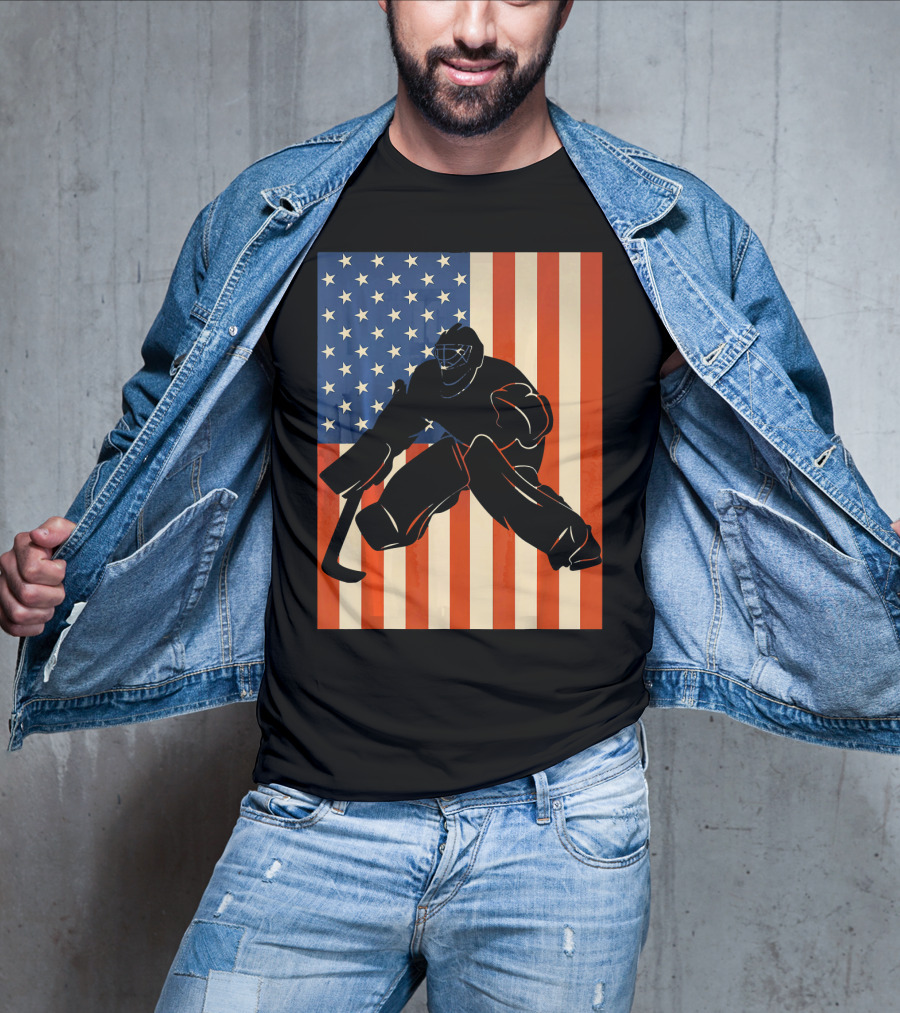 Hockey Goalie American Flag USA T-Shirt