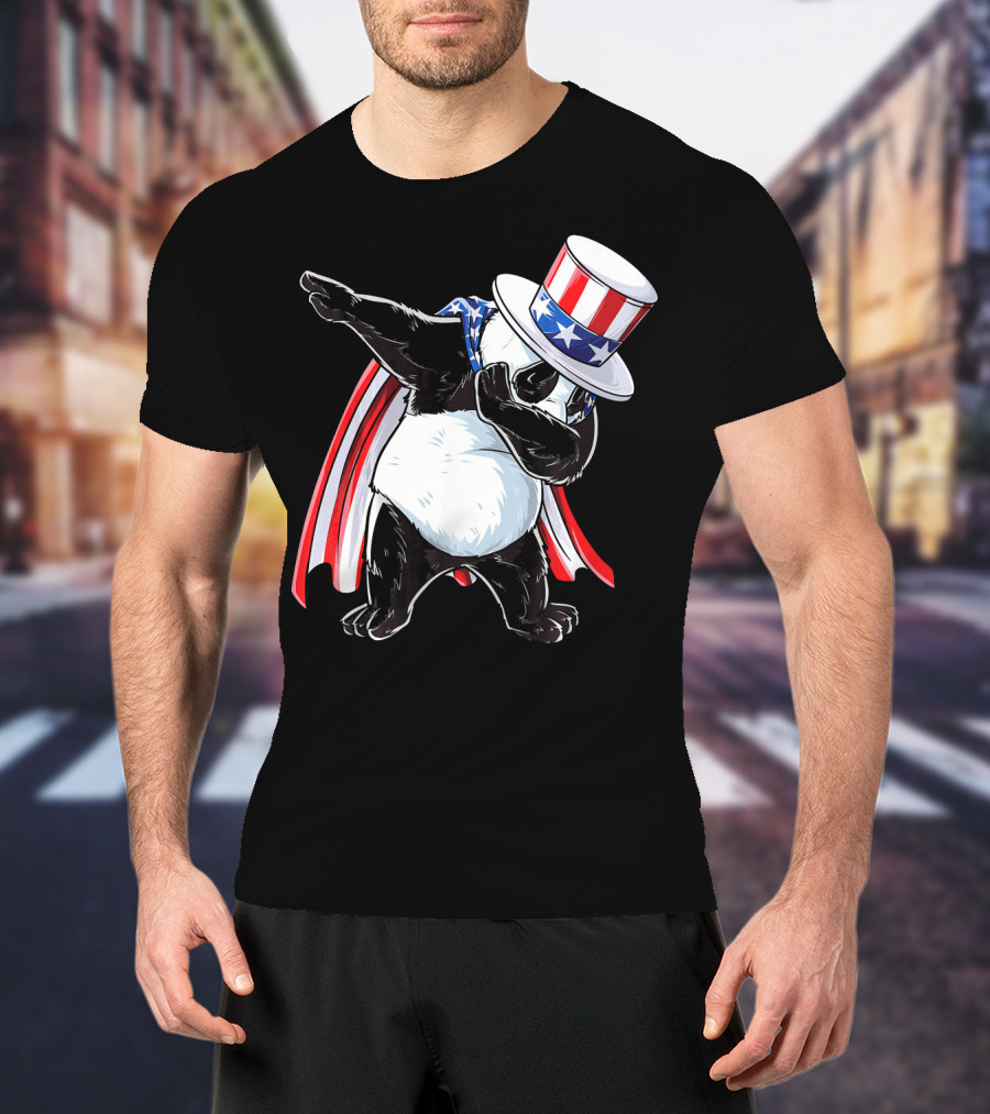 Uncle Sam Panda Dabbing With Stars And Stripes Hat And Cape T-Shirt