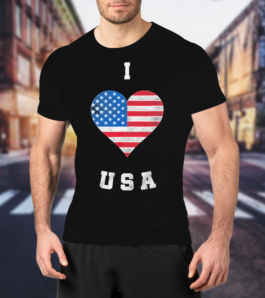 I Heart USA I Love USA America Patriot American Flag Heart T-Shirt