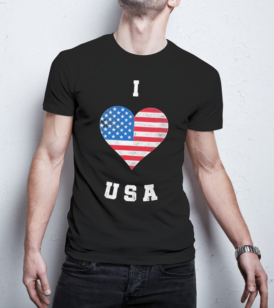 I Heart USA I Love USA America Patriot American Flag Heart T-Shirt