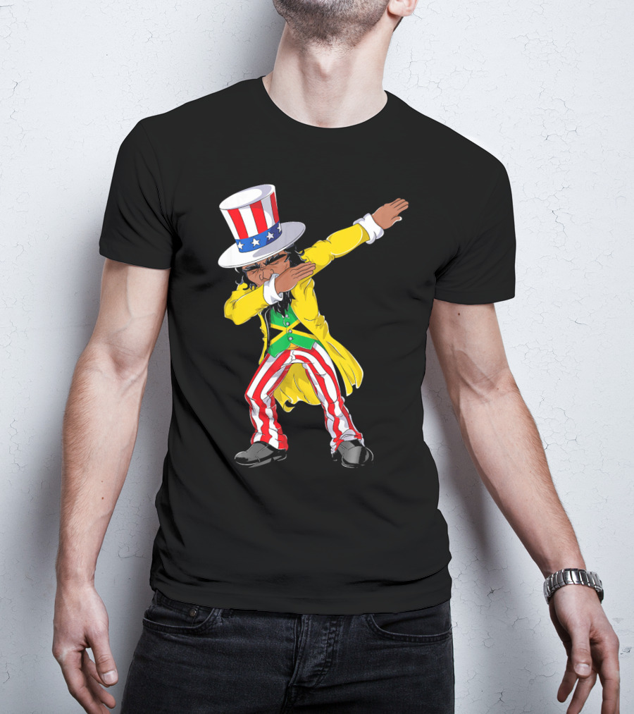 Uncle Sam Dabbing With Jamaican Flag And Red White Blue Hat In Yellow Coat T-Shirt