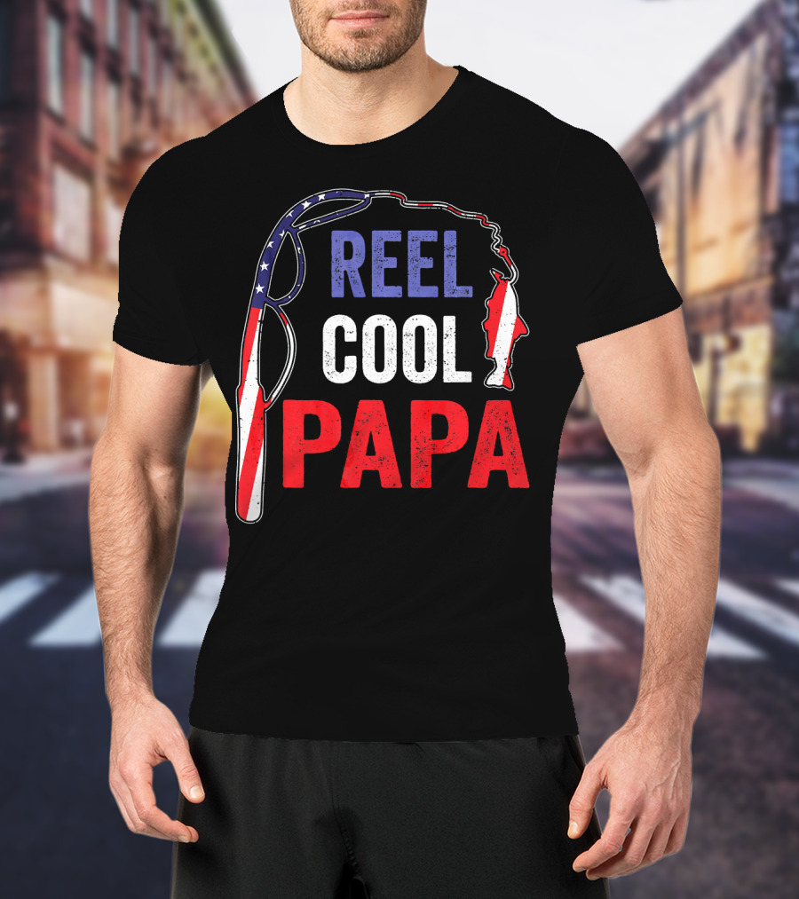 Reel Cool Papa Fishing USA Flag T-Shirt