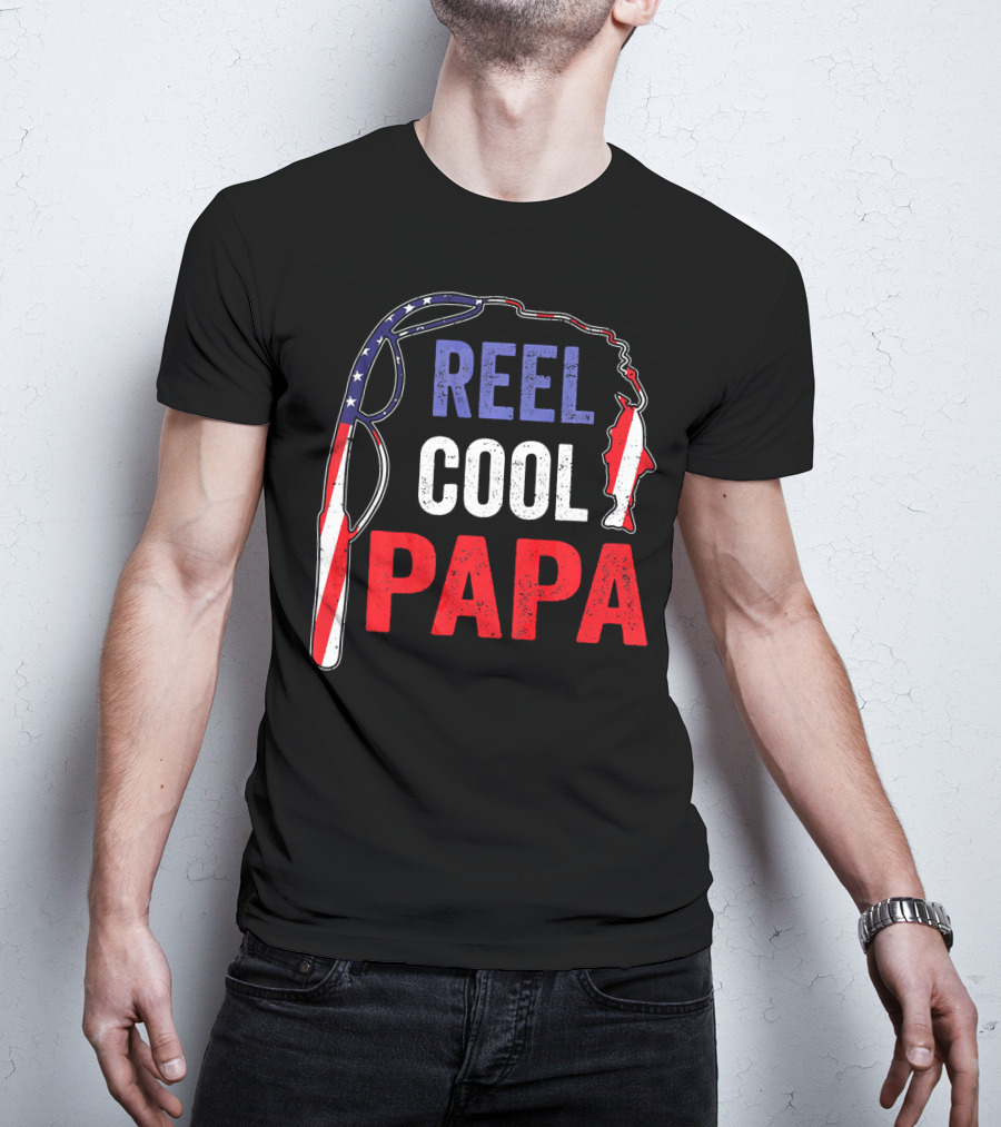 Reel Cool Papa Fishing USA Flag T-Shirt