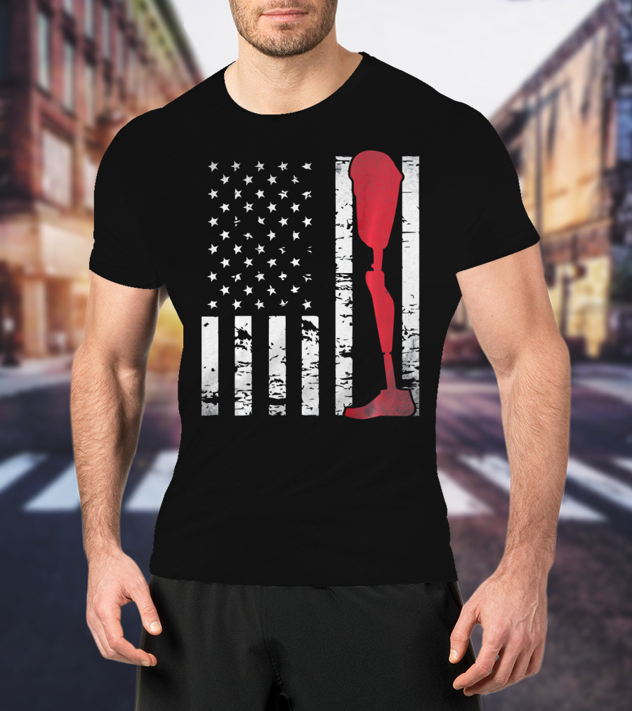 American Flag With Red Prosthetic Leg T-Shirt