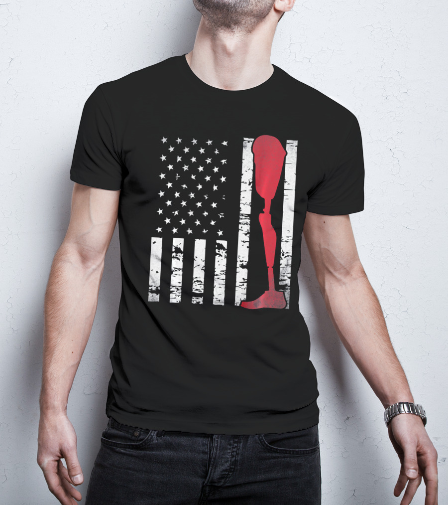 American Flag With Red Prosthetic Leg T-Shirt