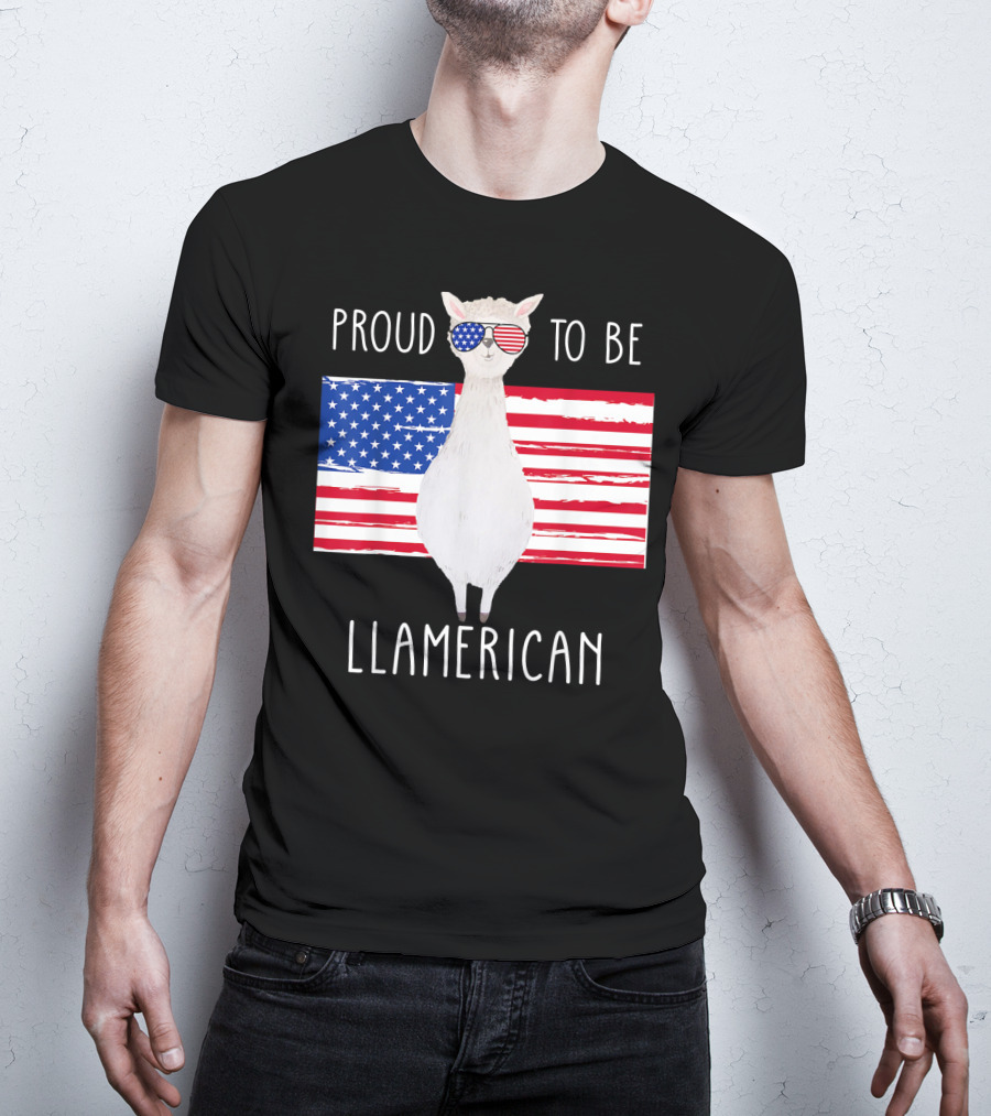 Proud To Be Llamerican Funny Llama With American Flag Sunglasses T-Shirt
