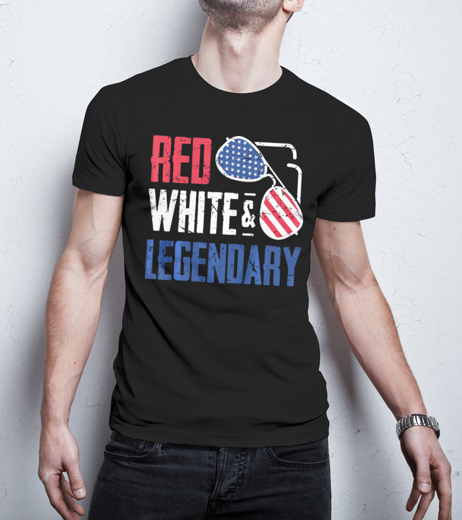 Red White And Legendary American Sunglasses USA Flag T-Shirt