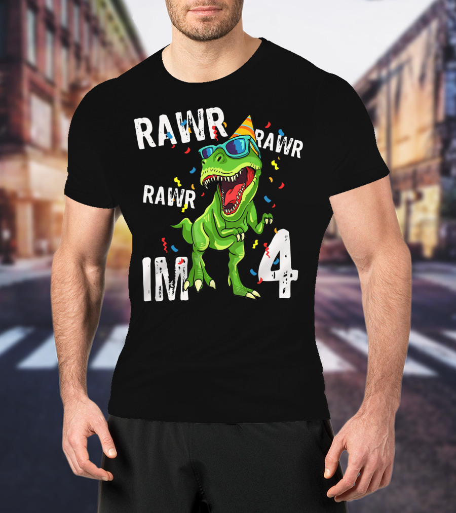 RAWR Im 4 Birthday Dinosaur Party Hat Sunglasses T-Shirt