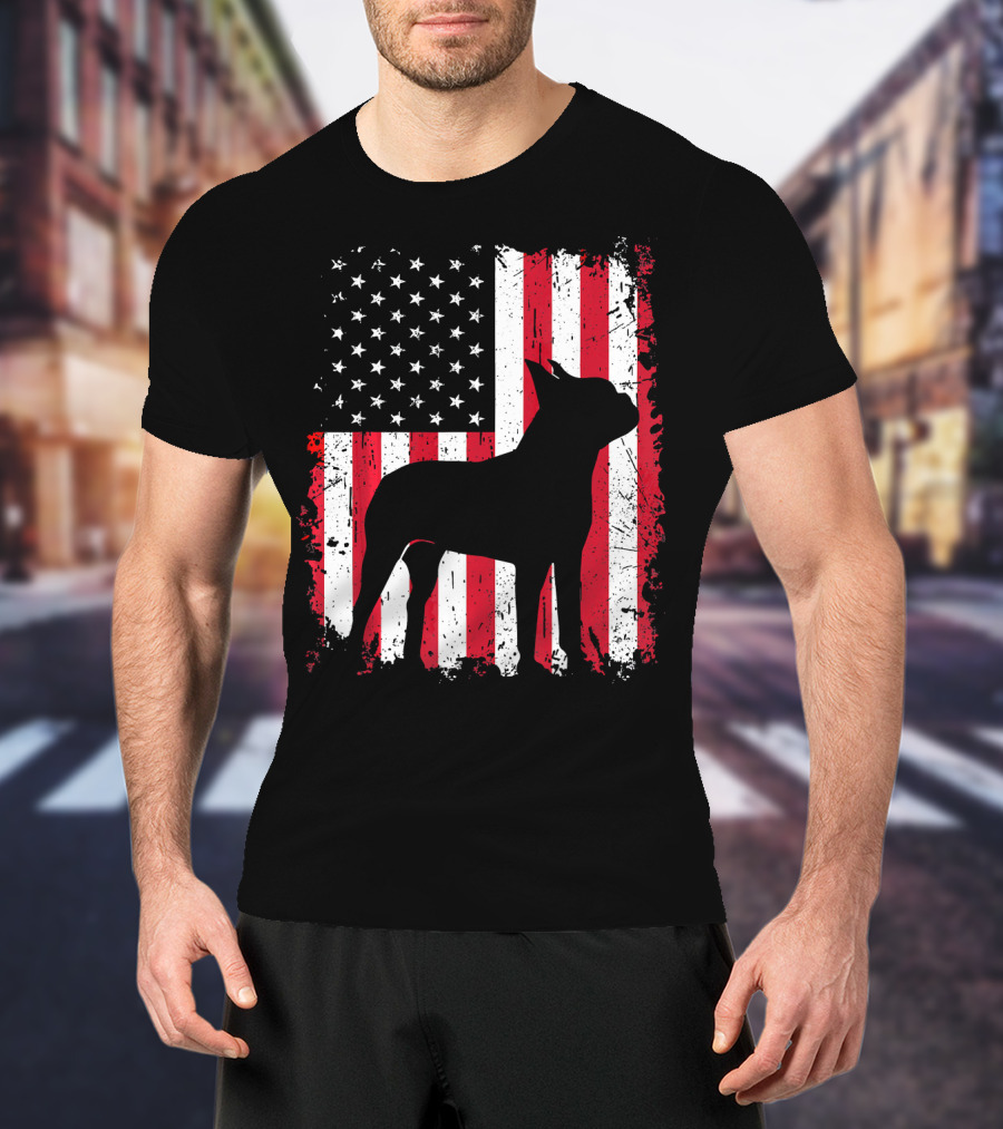 Boston Terrier American Flag Independence Day T-Shirt