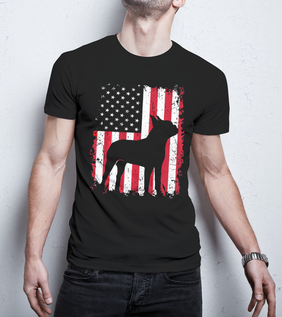 Boston Terrier American Flag Independence Day T-Shirt