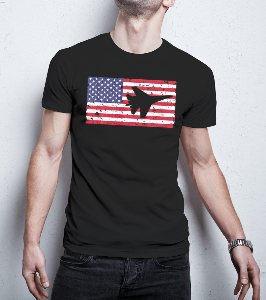 American Flag Jet Silhouette Patriotic Airplane T-Shirt