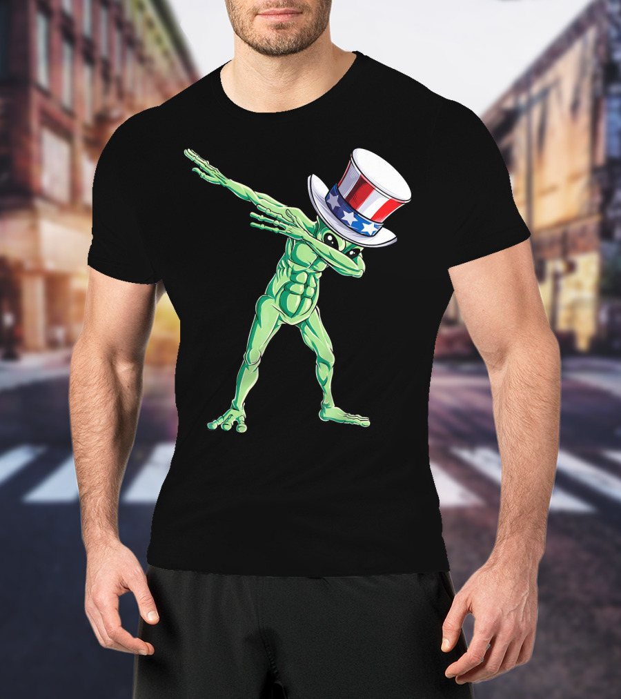 Dabbing Alien In American Uncle Sam Hat T-Shirt