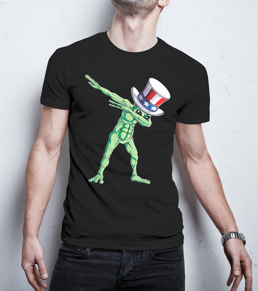Dabbing Alien In American Uncle Sam Hat T-Shirt