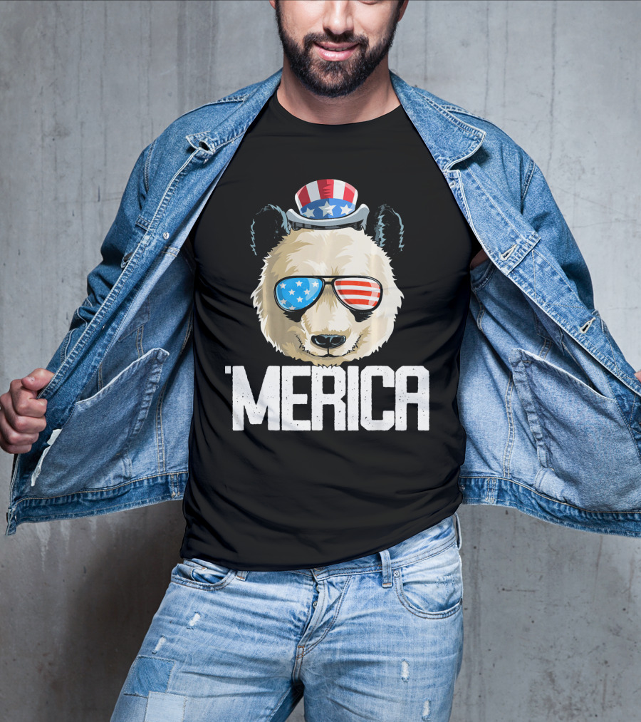 'Merica Panda With Patriotic Sunglasses And Uncle Sam Hat T-Shirt
