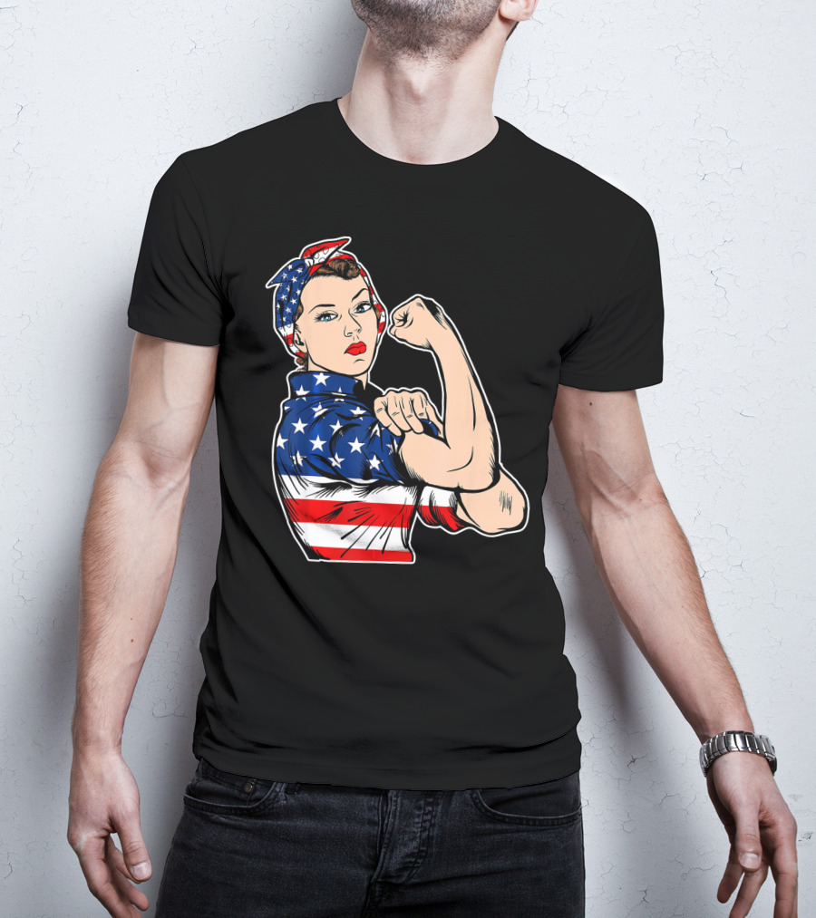 USA Flag Rosie The Riveter Bandana Feminist T-Shirt