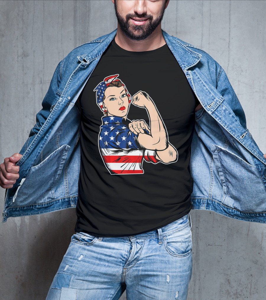 USA Flag Rosie The Riveter Bandana Feminist T-Shirt