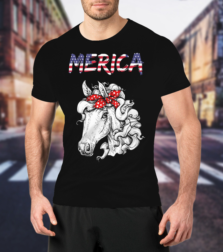 Merica Horse Bandana Independence Day T-Shirt