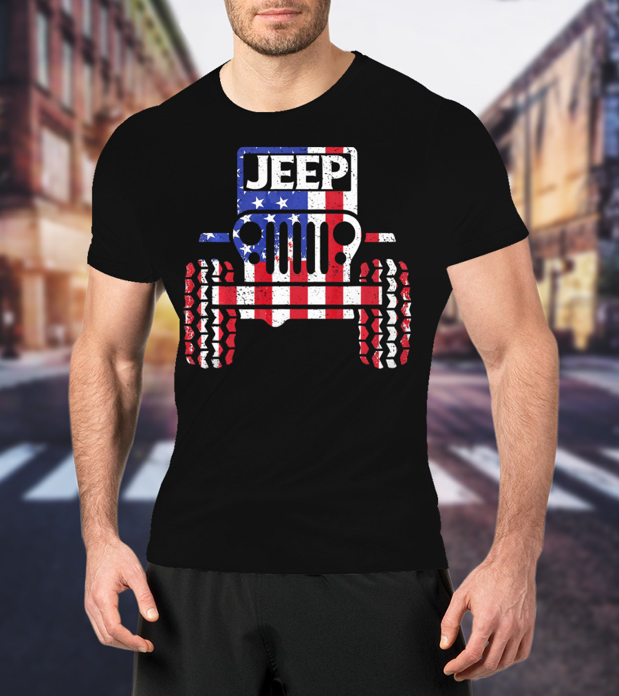 JEEPS American Flag Patriotic Retro Vintage Jeep USA T-Shirt