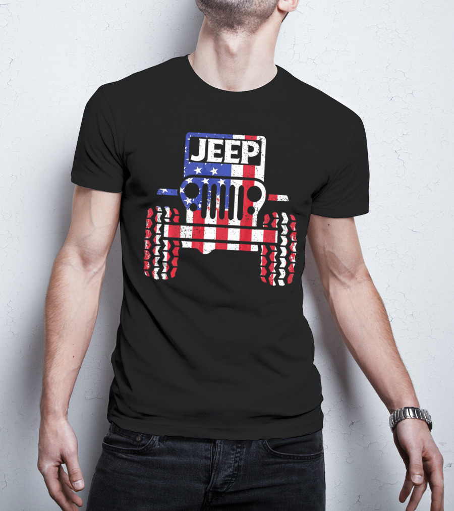 JEEPS American Flag Patriotic Retro Vintage Jeep USA T-Shirt
