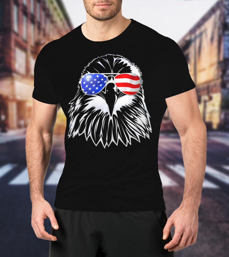 American Flag Eagle With USA Sunglasses T-Shirt