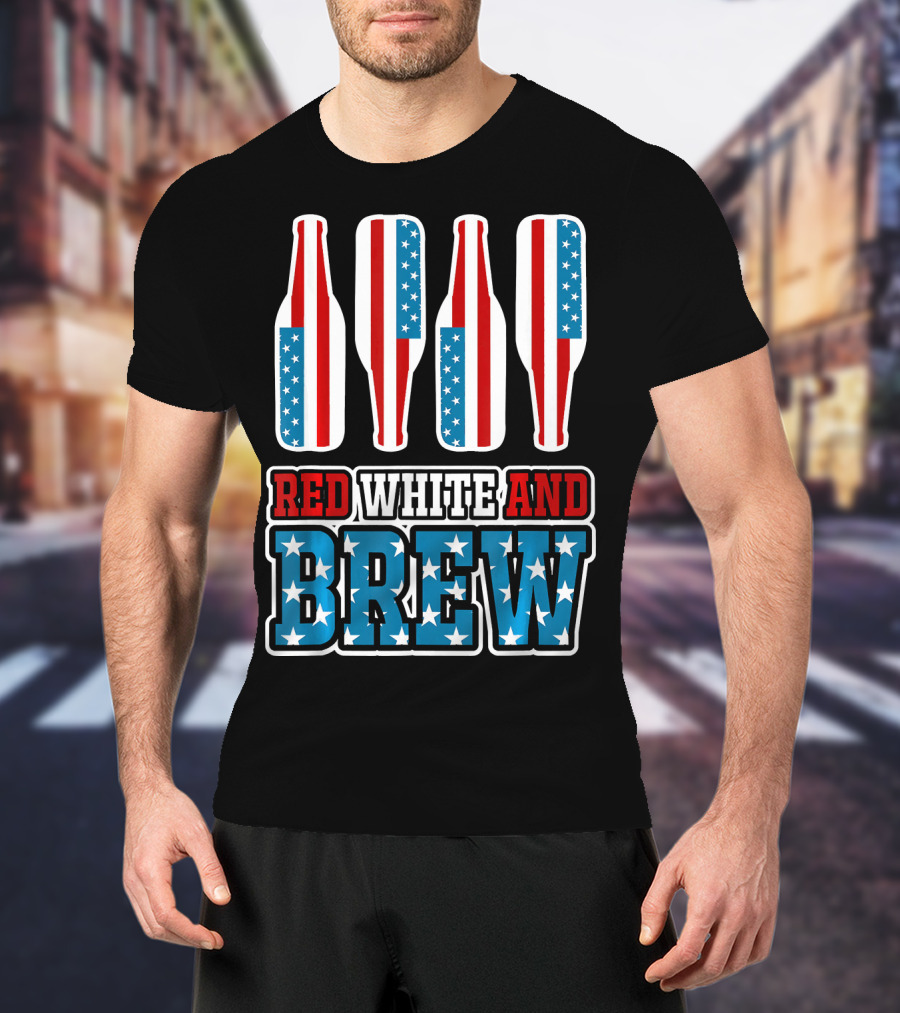 Red White And Brew American Flag Beer Bottles T-Shirt
