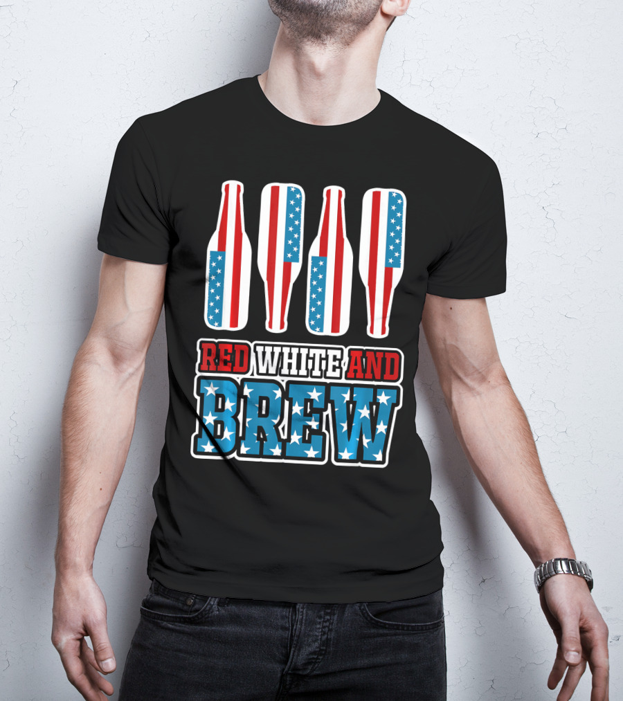 Red White And Brew American Flag Beer Bottles T-Shirt